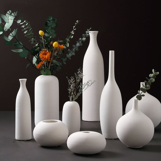 Wholesale Modern Minimalist White Ceramic Vase Ornaments European Creative Art Flower Arrangement Dried Flowers Artificial Flowers Home Decoration
