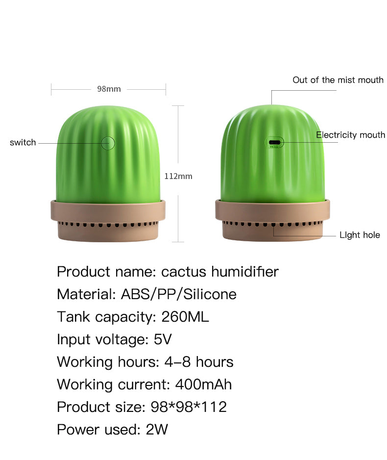 Cactus humidifier night light