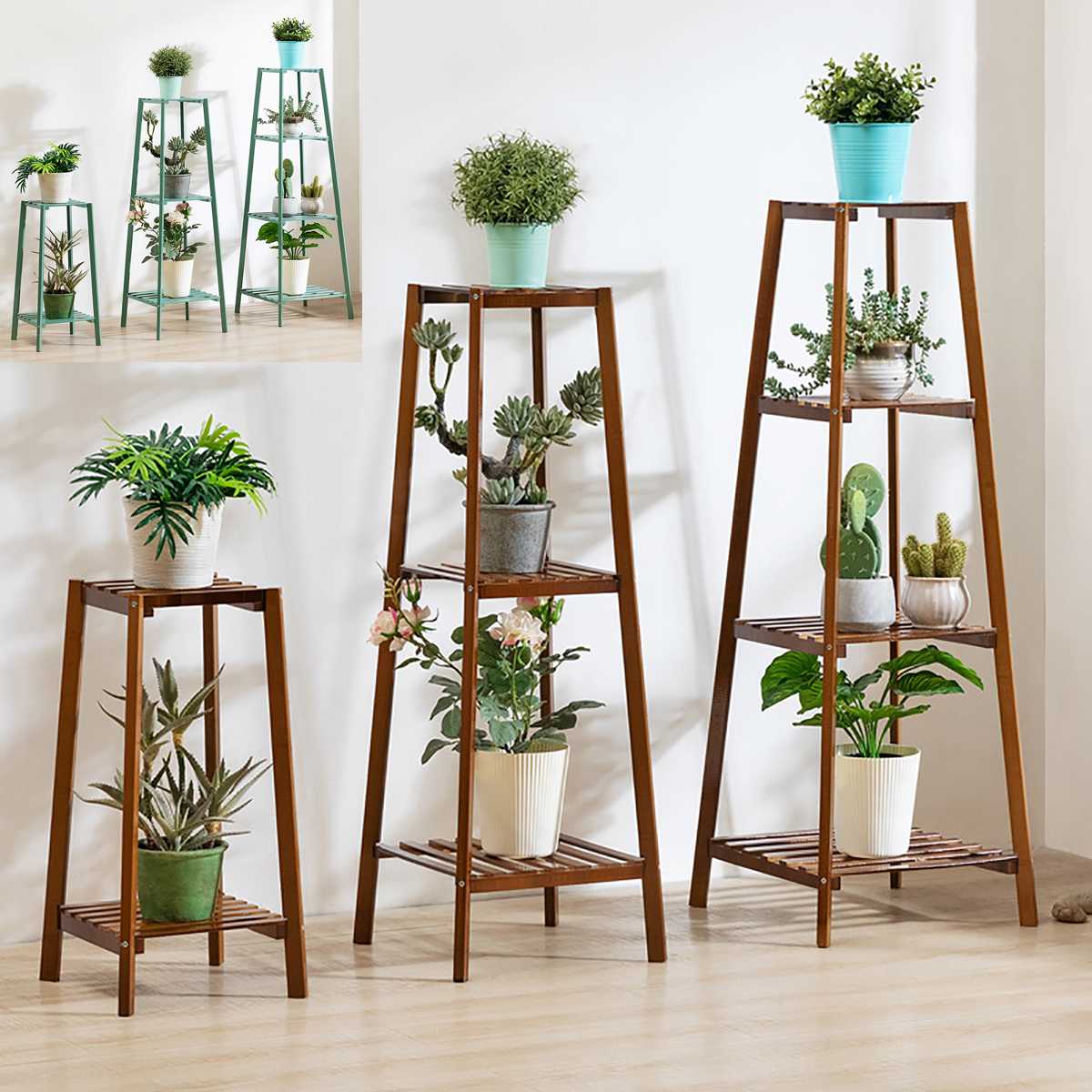 Flower Stand Wooden Balcony Nordic Shelf Potted Plant